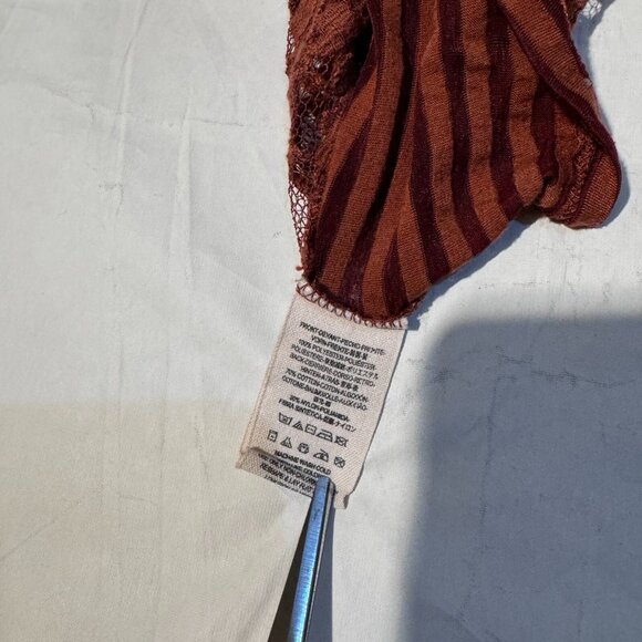 Free People Tunic Top Lace Sheer - Med Burnt Orange Striped High Low Boho - Picture 4 of 5